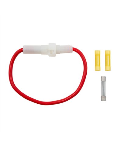 UP98125-In-Line Glass Fuseholder 10 AWG 6.5" Wire w / (1)30 Amp AGC Fuse & (2)Vinyl Terminals, 1 Set.