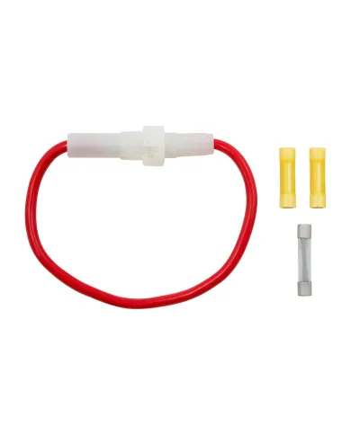 UP98125-In-Line Glass Fuseholder 10 AWG 6.5" Wire w / (1)30 Amp AGC Fuse & (2)Vinyl Terminals, 1 Set.
