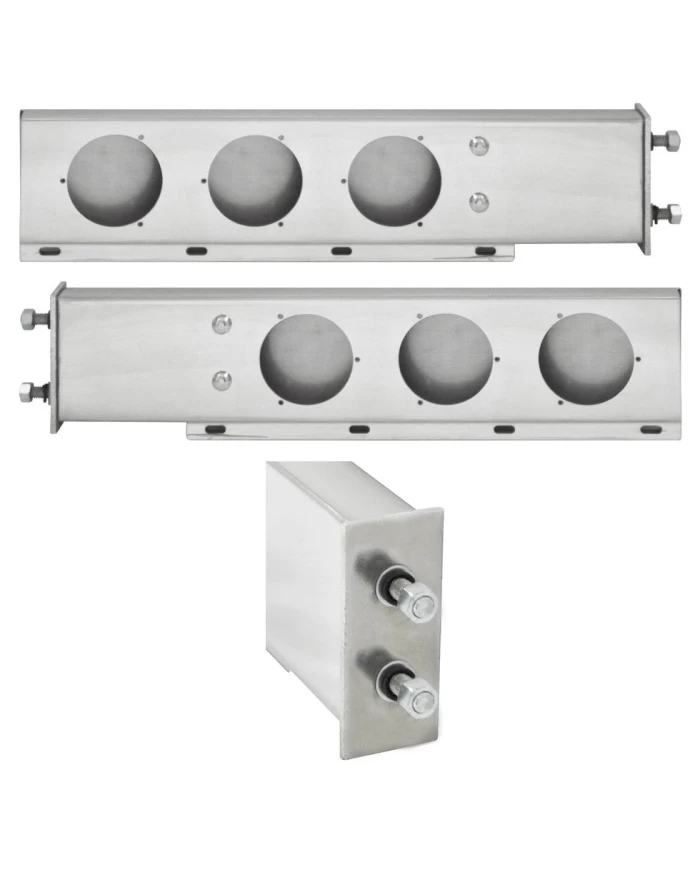 Mud Flap Hanger Set - With 4” Round Light Holes, Stainless Steel set bolt pattern 1 1/2" Mud Flap Hanger Set - With 4” Round Light Holes, Stainless Steel set bolt pattern 1 1/2"