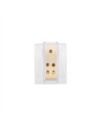 UP98438-Gold Distribution Block with (1) 4 AWG input and (4) 8 AWG outputs, Rectangular Shape 1 Pc.