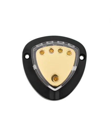 UP98439-Gold Distribution Block with (1) 4 AWG input and (4) 8 AWG outputs, Triangular Shape 1 Pc.