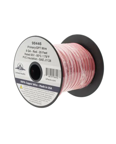 UP98446-Primary Wire - Rated 80 C 8 AWG, Red 25 Ft.