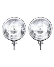 UPA5022A-7" Chrome Dietz Style Headlight With 12 Volt Flat H4 Halogen Bulb (Pair)