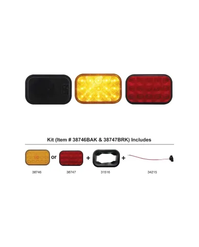 UP38746BAK-15 LED Rectangular Turn Signal Light Kit - Amber LED/Amber Lens