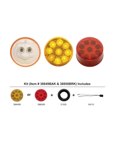 UP38849BAK-9 LED 2" Round Reflector Light Kit (Clearance/Marker) - Amber LED/Amber Lens