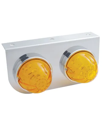 UP39790-Stainless Light Bracket With 2X 17 LED Dual Function Watermelon Lights - Amber LED/Amber Lens