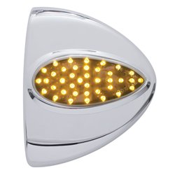 UP39896-39 LED Teardrop Headlight Turn Signal Light Cover For Peterbilt - Amber LED/Chrome Lens