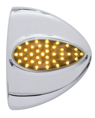 UP39896-39 LED Teardrop Headlight Turn Signal Light Cover For Peterbilt - Amber LED/Chrome Lens