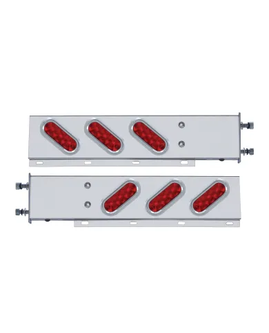 UP61300-3-3/4" Bolt Pattern SS Spring Loaded Bar With 6 Oval 10 LED Lights & Visors -Red LED & Lens (Pair)
