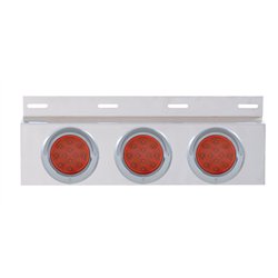 UP61704-Stainless Top Mud Flap Plate With 3X 12 LED 4" Lights & Visors - Red LED/Red Lens (Each)