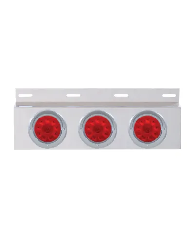 UP61706-Stainless Top Mud Flap Plate With 3X 10 LED 4" Lights & Visors - Red LED/Red Lens (Each)