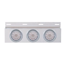 UP61707-Stainless Top Mud Flap Plate With 3X 10 LED 4" Lights & Visors - Red LED/Clear Lens (Each)