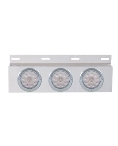 UP61707-Stainless Top Mud Flap Plate With 3X 10 LED 4" Lights & Visors - Red LED/Clear Lens (Each)