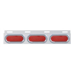 UP61710-Stainless Top Mud Flap Plate With 3X 19 LED 6" Oval Lights & Visors - Red LED/Red Lens (Each)