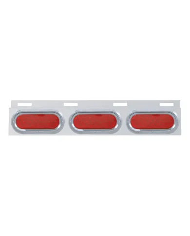UP61710-Stainless Top Mud Flap Plate With 3X 19 LED 6" Oval Lights & Visors - Red LED/Red Lens (Each)