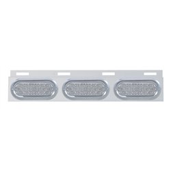 UP61711-Stainless Top Mud Flap Plate With 3X 19 LED 6" Oval Lights & Visors - Red LED/Clear Lens (Each)