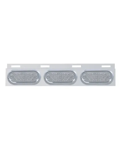 UP61711-Stainless Top Mud Flap Plate With 3X 19 LED 6" Oval Lights & Visors - Red LED/Clear Lens (Each)