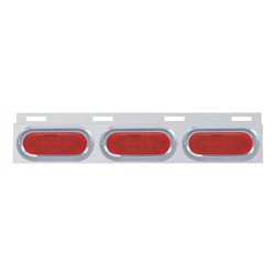 UP61712-Stainless Top Mud Flap Plate With Three 12 LED Lights & Visor - Red LED/Red Lens (Each)