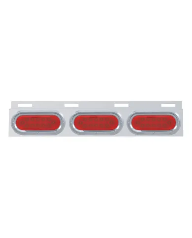 UP61712-Stainless Top Mud Flap Plate With Three 12 LED Lights & Visor - Red LED/Red Lens (Each)