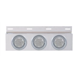 UP61759-Stainless Top Mud Flap Plate With 3X 7 LED 4" Lights & Visors - Red LED/Clear Lens (Each)