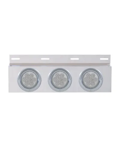 UP61759-Stainless Top Mud Flap Plate With 3X 7 LED 4" Lights & Visors - Red LED/Clear Lens (Each)