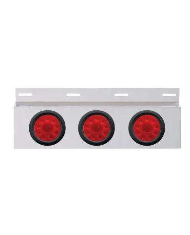 UP63706-Stainless Top Mud Flap Plate With 3X 10 LED 4" Lights & Grommets - Red LED/Red Lens (Each)