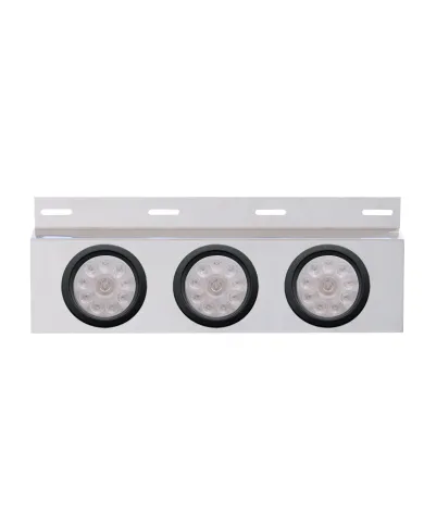 UP63707-Stainless Top Mud Flap Plate With 3X 10 LED 4" Lights & Grommets - Red LED/Clear Lens (Each)