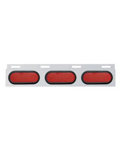 UP63710-Stainless Top Mud Flap Plate With 3X 19 LED 6" Oval Lights & Grommets - Red LED/Red Lens (Each)