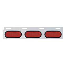 UP63712-Stainless Top Mud Flap Plate With Three 12 LED Lights & Grommet - Red LED/Red Lens (Each)