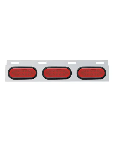 UP63712-Stainless Top Mud Flap Plate With Three 12 LED Lights & Grommet - Red LED/Red Lens (Each)