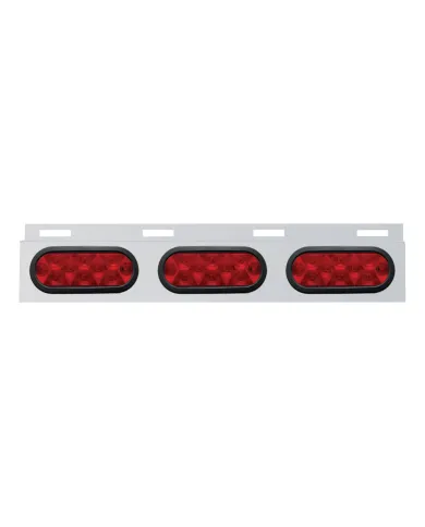 UP63714-Stainless Top Mud Flap Plate With Three 10 LED Lights & Grommet - Red LED/Red Lens (Each)