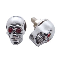 UP70315-Chrome Skull With Jewel Eyes License Plate Fastener (2-Pack)