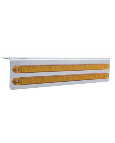 UP20776-12-3/4" Stainless Light Bracket With 2X 14 LED 12" Light Bars - Amber LED/Amber Lens