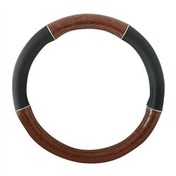 GG54023 - 20" DELUXE STEERING WHEEL CVR BLACK W/ DARK WOOD & CR TRIM