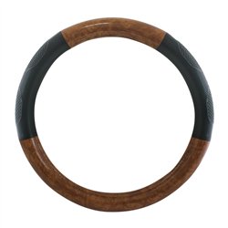 GG54024 - 20" DELUXE STEERING WHEEL CVR BLK W/ DARK WOOD & HAND GRIPS