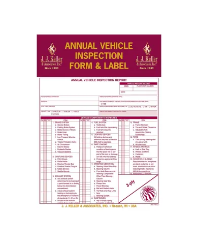 GG99909 - ANNUAL VEHICLE INSPECTION REPORT W/ LABELS