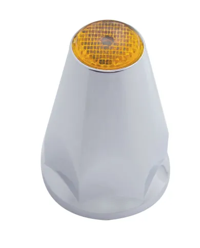 UP10070-33mm X 2-3/4" Chrome Plastic Nut Covers With Flange - Push-On -Amber Reflector (Color Box of 20)