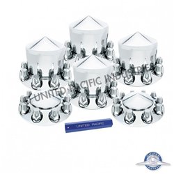UP10306-Pointed Axle Cover Combo Kit With 33mm Standard Thread-On Nut Covers & Nut Cover Tool - Chrome