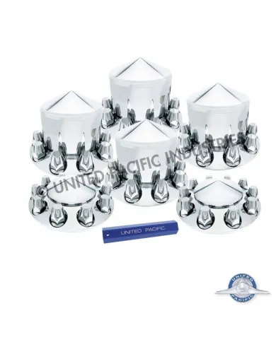 UP10306-Pointed Axle Cover Combo Kit With 33mm Standard Thread-On Nut Covers & Nut Cover Tool - Chrome
