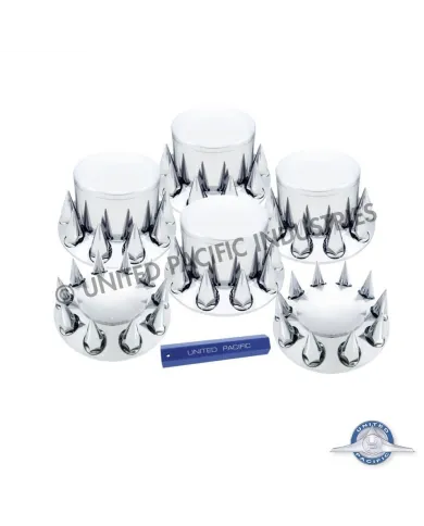 UP10307-Dome Axle Cover Combo Kit With 33mm Spike Thread-On Nut Covers & Nut Cover Tool - Chrome