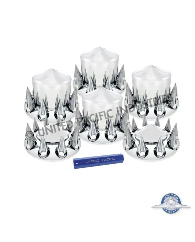 UP10308-Pointed Axle Cover Combo Kit With 33mm Spike Thread-On Nut Covers & Nut Cover Tool - Chrome