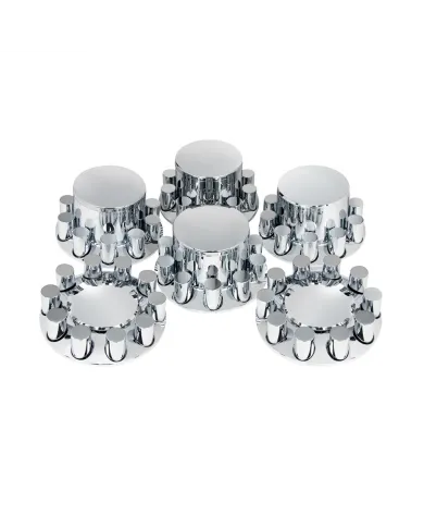 UP10317-Dome Axle Cover Combo Kit With 33mm Cylinder Thread-On Nut Covers - Chrome