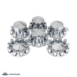 UP10318-Pointed Axle Cover Combo Kit With 33mm Cylinder Thread-On Nut Covers - Chrome
