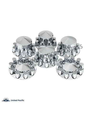 UP10318-Pointed Axle Cover Combo Kit With 33mm Cylinder Thread-On Nut Covers - Chrome