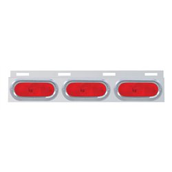 UP10658-Stainless Top Mud Flap Plate With 3 Oval Lights & Visor - Red Lens (Each)