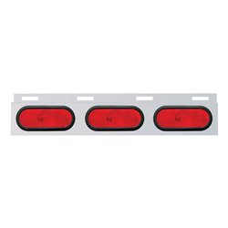 UP10659-Stainless Top Mud Flap Plate With 3 Oval Lights & Grommet - Red Lens (Each)