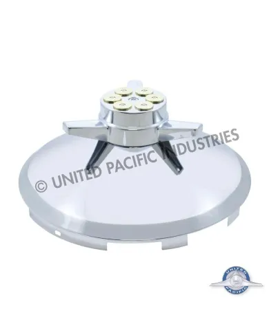 UP20195-6 Uneven Notched Stainless Front Hubcap With Gun Cylinder Spinner - 7/16" Lip