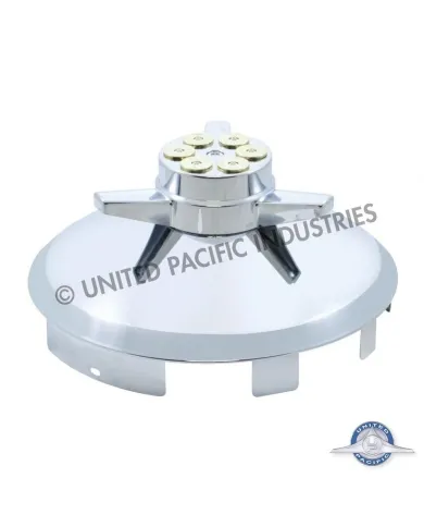 UP20196-6 Uneven Notched Stainless Front Hubcap With Gun Cylinder Spinner - 1" Lip