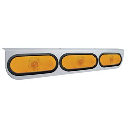 UP20408-Stainless Light Bracket With 3X 6" Oval Lights & Grommets - Amber Lens
