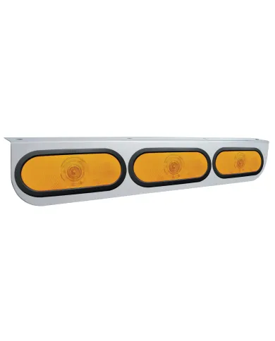 UP20408-Stainless Light Bracket With 3X 6" Oval Lights & Grommets - Amber Lens
